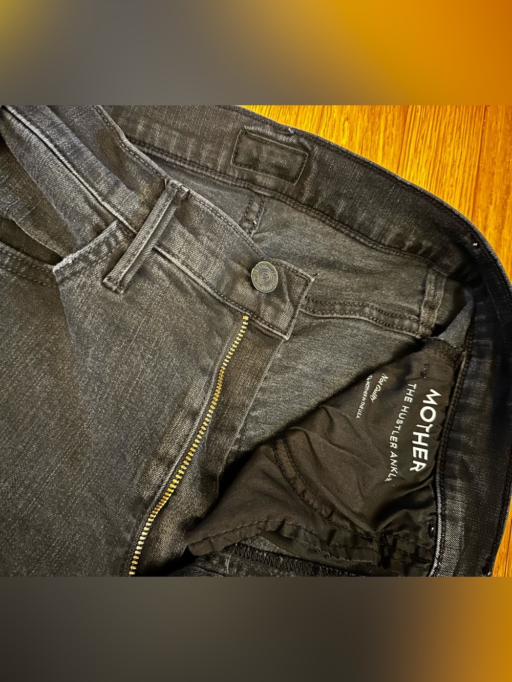 MOTHER The Hustler Ankle High Rise Jeans Not Guilty Black 27 Clean Hem Stretch